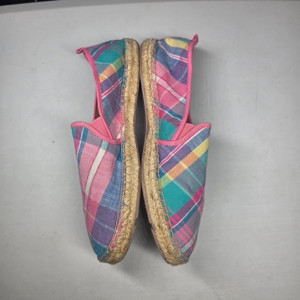 Talbots Womens Plaid Espadrille Flats Pink Blue Yellow Slip On Shoes Size 9.5M